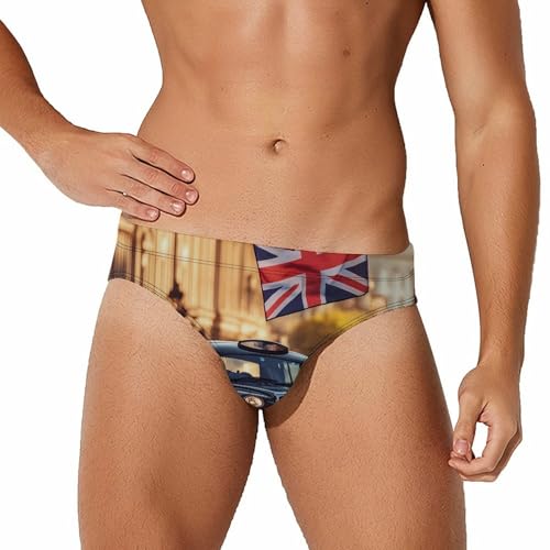 UK London Taxi and English Flag Mens Swim Briefs Sexy Bikini Swimwear Bathing Suits Trunks - Main Image