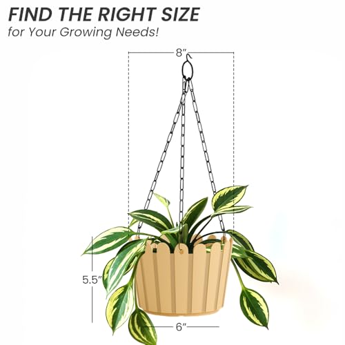 Image of YUCCABE ITALIA SHERA Hanging Fence 8 INCH Planter Pot Plastic Flower Hanging Pots for Home Decoration Sutiable for Indoor and Outdoor (Beige, Pack of 6)