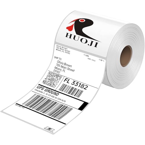 4x6 Thermal Labels 500/Roll, HUOJI Direct Thermal Shipping Labels Roll 4x6 Compatible with Rollo, Zebra, MUNBYN Printers, Commercial Grade
