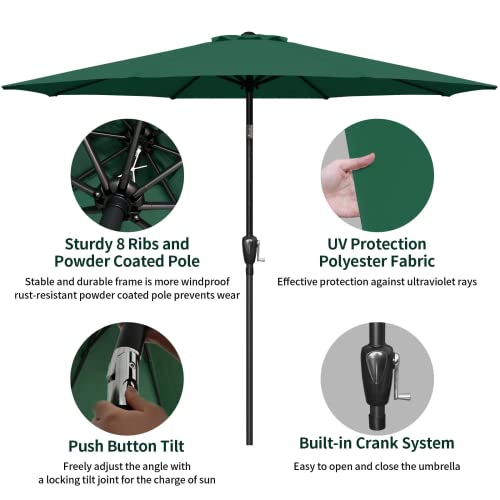 Simple Deluxe 9' Patio Umbrella Outdoor Table Market Yard Umbrella With Push Button Tilt/Crank, 8 Sturdy Ribs & Dc America Ubp18181-Br 18-Inch Cast Stone Umbrella Base, Bronze Powder Coated Finish #TOP3