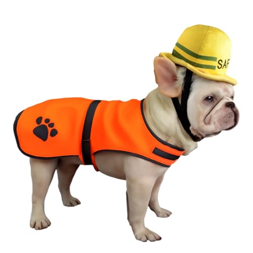 Disfraz para perro mediano casco y chaleco de seguridad