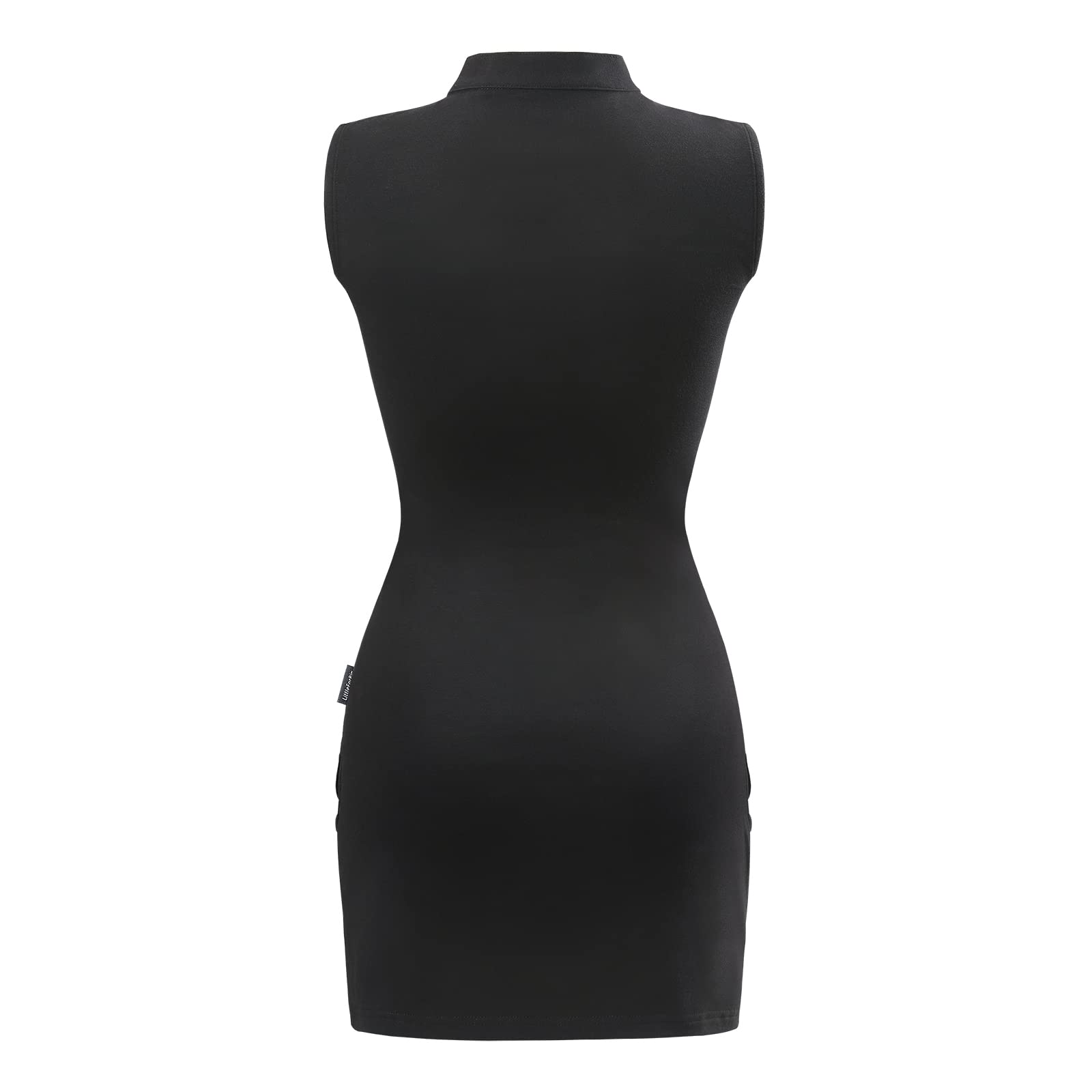 Littleforbig Women Cotton Sleeveless Cyber Goth Bodycon Collared Mini Dress Skirt: Small Black