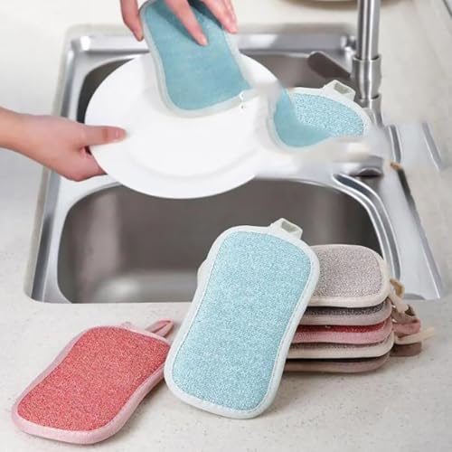 Image of 4 PCS Scouring Pad Sponges Kitchen Microfiber Cleaning Sponges Reusable Dish Sponge for Dishes, Pots and Pans