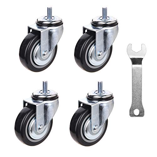 [T-REX CASTER] Easy Install, 4inch Heavy Duty Casters, All Swivel 1/2-13UNC1 Stem Caster with Polyurethane Wheel Load Capacity - 840 Lbs Per Caster (Pack of 4) Unversal Fit. T504S-2(D/B) LN