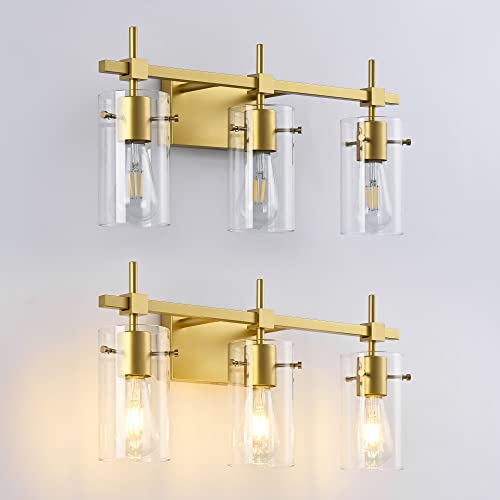 Image of SOLFART Gold 3 Lights Bathroom Light Fixtures for Mirror Vanity Lights Bathroom Vanity Light Wall Sconce