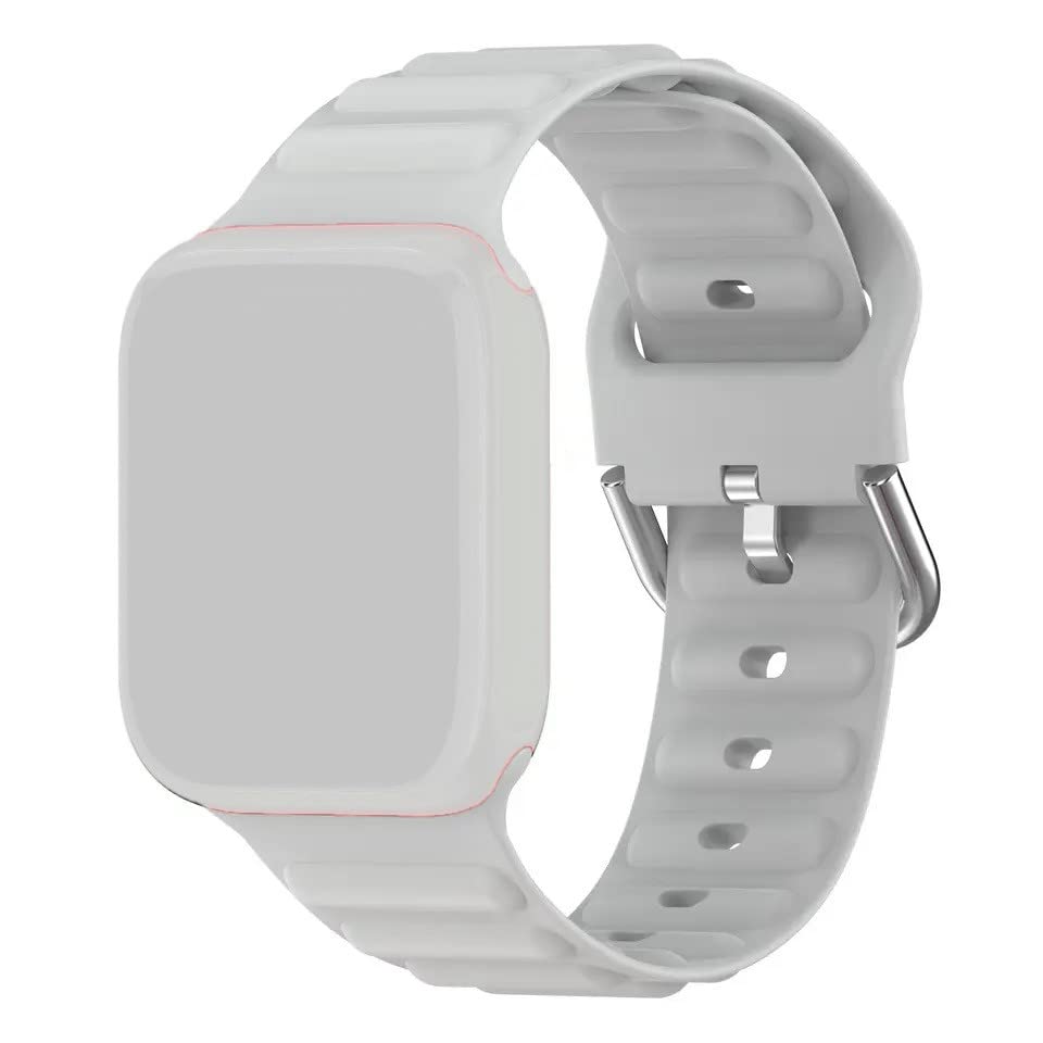 Image of TECHONTO 42mm,44mm & 45mm Tubular & Wavy design Soft Silicone Smart Watch Strap Compatible for Watch Series SE 8 7 6 5 4 3 2 with Classic Clasp for for Men & Women (Grey)