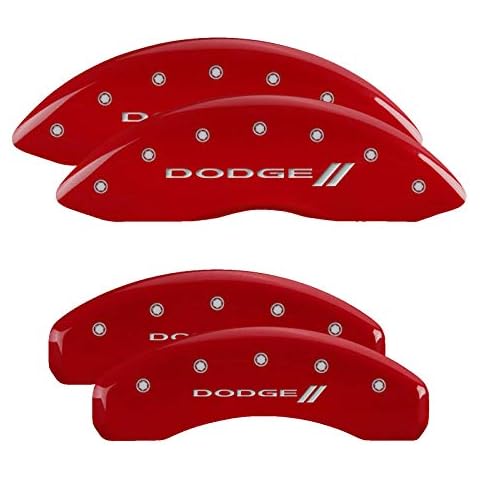 MGP Caliper Covers - Brake Caliper Covers 2011-2023 Dodge Durango - Front and Rear Set - Dodge II Logo - Red Cover