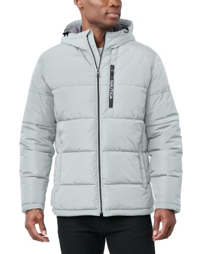 Image of Nautica Men's Midweight Quilted Faux Memory Puffer Jacket -Adjustable Hood Insulated Winter Coat