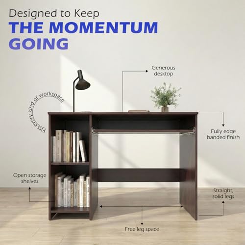 Image of 104x50x75CM Engineered Wood Study Table with Keyboard Tray & 2 Open Storage Shelves for Home, Office | Scratch & Moisture Proof Computer, Laptop Table | 1 Year Warranty- Golden Oak