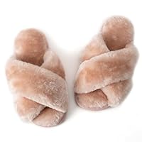 Csfry Girls Fluffy Soft Plush Cross Band Kids Slippers Pink US11-12