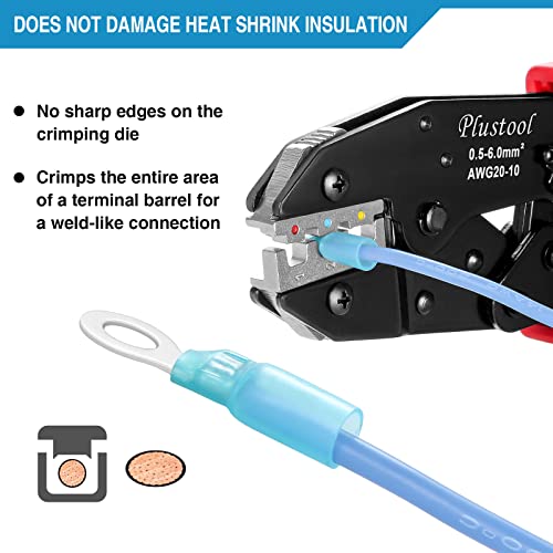 Plustool Crimping Tool for Heat Shrink Connectors AWG22-10, Ratcheting Wire Terminal Crimper - Crimping Pliers - Electrical Crimping Tool - Image 4