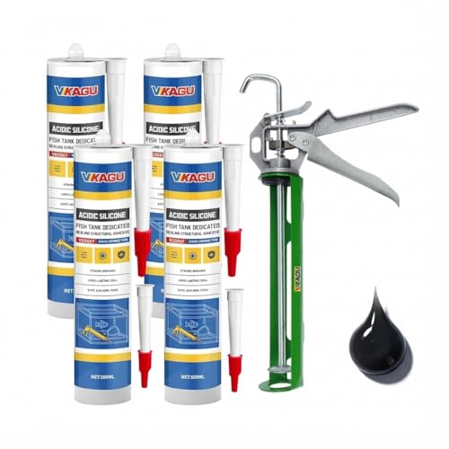 VGS067 Black Silicone Sealant - Heavy Duty Structural Glass Adhesive for Large Aquariums & Construction Projects - Waterproof, Industrial Grade, UV Resistant - 10.15 fl oz Per Tube(4 Pack)