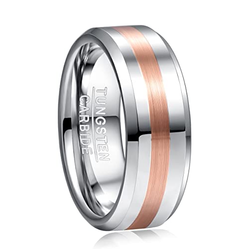 TUNGSTORY Wolframkarbid Eheringe 8mm für Herren Roségold Überzogen Gebürstetes Zentrum Verlobungsring Polierte Abgeschrägte Kante Größen 59(18.8) Cover