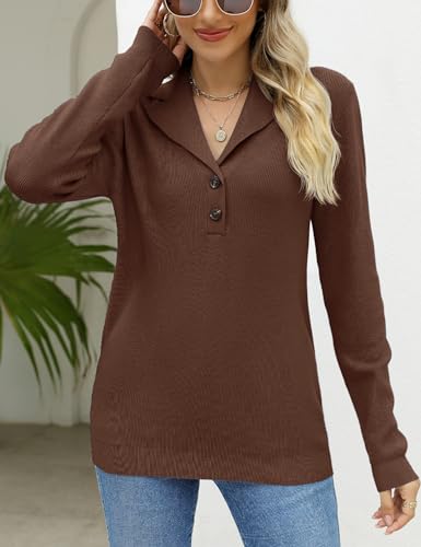 Lomon Womens Sweaters Fall 2024 V-Neck Collared Tops Winter Long Sleeve Buttons Knit Trendy Pullover Business Dressy Casual Jumper  thumb #2