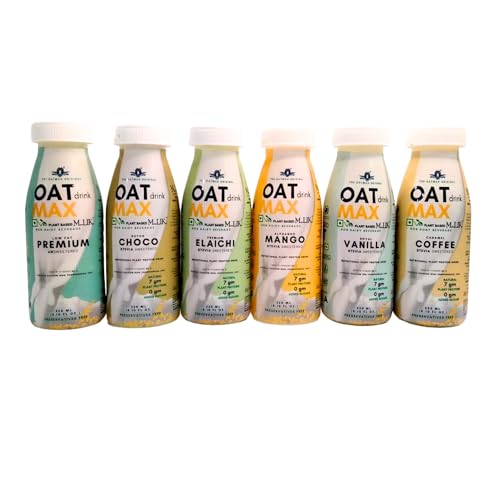Image of OATMAX Oat Milk Assorted [Pack of 6] 220 ml each - Lactose-free, Stevia Sweetened, Preservatives-free, Plant based Vegan Milk Alternative