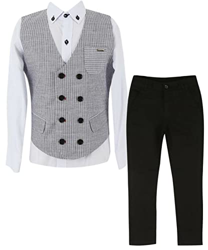Costume gilet en coton et lin garçon 3 pièces décontracté SIRRI