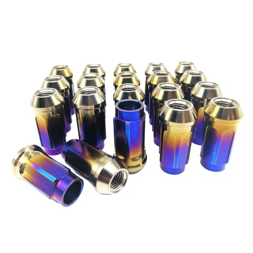 Rison Titanium Nuts 20 Pcs Open End Titanium Locking Lug Nuts M12*1.5*45Mm Original Burnt Blue Ti Open Anti-Theft Hub Nut For Car Racing Nice Looking Ultra Light Lug Nuts (M12*1.5*45Mm, Burnt Blue) #TOP7