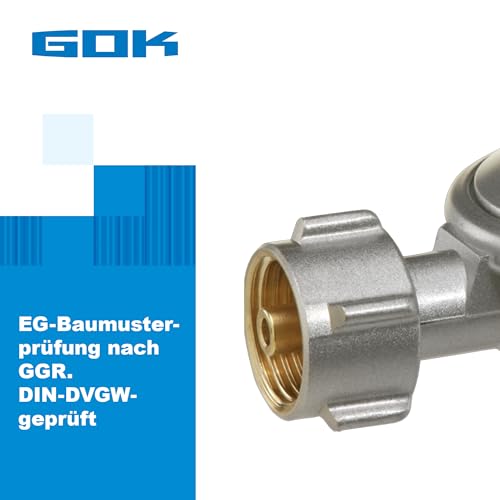 GOK Gasregler | 11 Stufen regelbar - 25-50 mbar | Zum Anschluss an Propan-Butan Gasflaschen