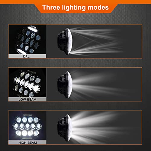 Qkvcx 75W 7 Inch Led Headlights With Hi/Lo Beam,Round Headlights Compatible With Jeep Wrangler Jk Tj Lj Motorcycle With H4 H13 Adapter,2Pcs. #TOP1