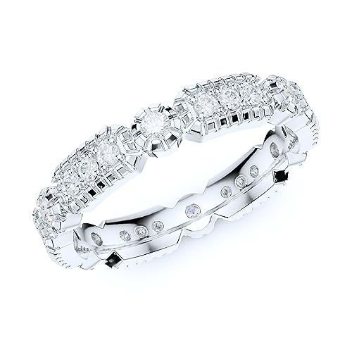 THELANDA Sterling Silver 3.5mm Milgrain Rectangles Circles Simulated Diamond Genuine Moissanite Stackable Eternity Band Wedding Ring