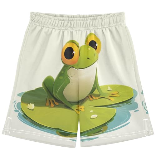 Boys Casual Shorts, Athletic Gym Shorts Elastic Waist with Pockets Frog Big Round Eye Summer Sports Homewear 7-15Y