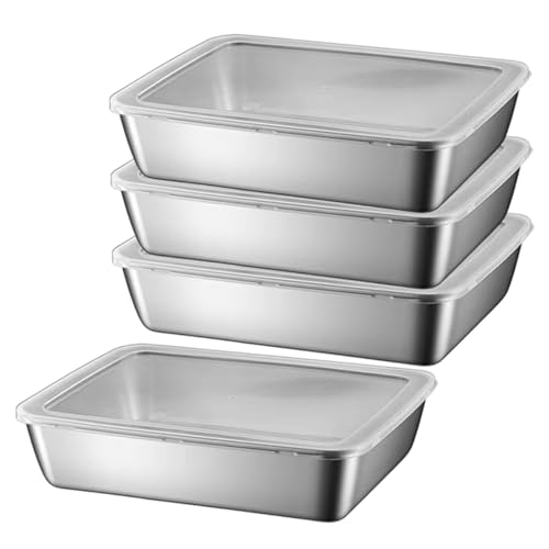 Contenitori alimentari in acciaio inossidabile da 4 pezzi, scatola di stoccaggio di alimenti impilabili con coperchi trasparenti in plastica, custode di carne per frigorifero o picnic, festa per ba