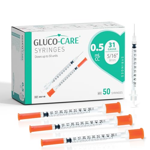 GLUCO-CARE 0.5 ml/cc Syringes 31G x 5/16’’ (8mm), Orange Cap, Box of 50 pcs