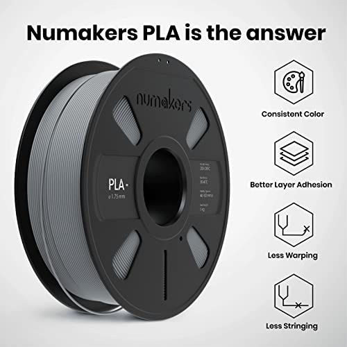 Image of NUMAKERS PLA+ 3D Printer Filament, 1.75mm, Dimensional Accuracy + /- 0.03 mm, 1 kg Spool (2.2 lbs), Compatible with Most FDM Printers (Light Gray)