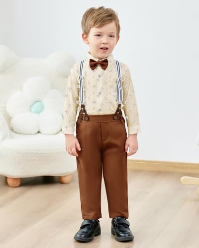 Boy Suit Toddler Boy Outfit Boy Dress Shirt with Bowtie/Suspender Pants Gentleman Wedding Outfits 1-10 Years.2