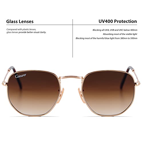 Hexagon Style Flat Glass Lenses Metal Frame Sunglasses UV400 Protection For Men Women3