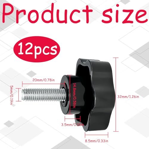 DAAIZIII 12 Stück Sterngriffschraube M8, Schrauben Mit Griff M8x20mm, Sternkopfschraube, Sternschraube M8 Für Werkzeugmaschine, Maschine, Anziehen Geräte, Drehmaschine, Instrument