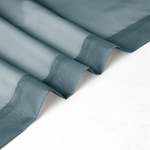 Image of Chyhomenyc Sheer Valances for Windows 2 Pack, Small Window Curtains for Living Room Bathroom Cafe Laundry Basement, Modern Top Dual Rod Pocket Voile Curtain, 42W x 18L inches, Stone Blue