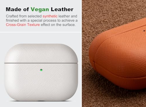 Image of Haobobro Handmade Case - for AirPods Pro 3 Case Cover - Premium Vegan Leather with Cross-Grain Texture, Wireless Charging Compatible, Drop Protective Hard Cover for AirPods Pro 3rd Generation - White
