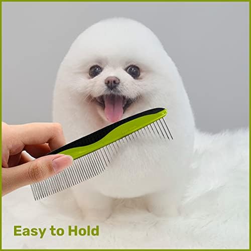 BeelineePlus Dogs & Cats Grooming Comb with Stainless Steel Rounded Teeth - Rubber Handle - Removes Loose Undercoat, Knots, Mats and Tangled Hair of Pet Dogs & Cats