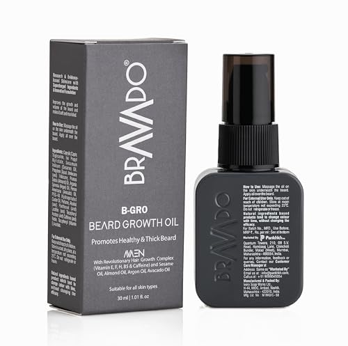 Image of BRAVADO B-Gro Beard Growth Oil for Men 30ml | Beard Oil for Thick Beard, Softness & Beard Nourishment | Natural Beard & Mustache Oil