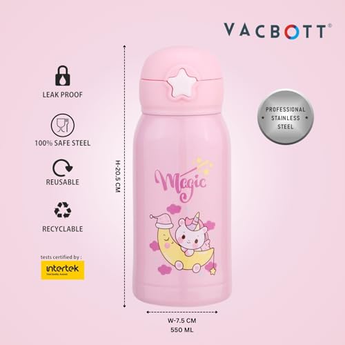 Image of Clay Craft VACBOTT Kids Double Walled 18 Hours Hot and 24 Hours Cold Water Bottle-550ML, 2-Piece Steel Bottles for Travelling|BPA-Free|Leak Proof|BIS Certified|1Year Limited Warranty