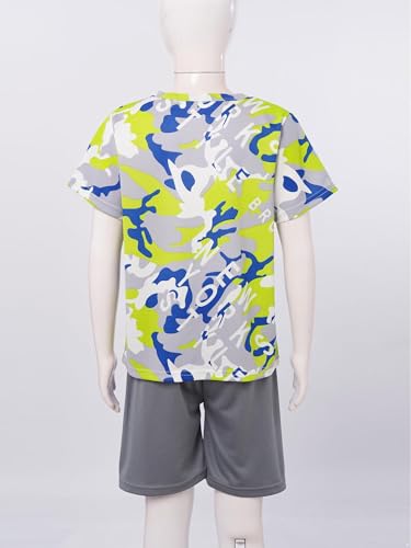 easyforever Kids Boys Sports Outfit Set Short Sleeve Camouflage Print T-shirt With Shorts For Soccer Basketball Workout Green 7-8 Years 6