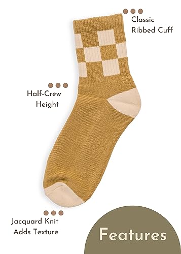 Lottie Dottie Womens Half-Crew Cotton Socks 2-Pack | Checkered and Retro Stripe Socks | Novelty Socks for Women4