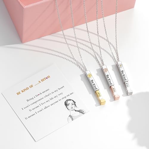 Be Kind of A B Necklace for Women:925 Sterling Silver Hidden Message Necklace - Rose Gold/14k Gold/Silver 3D Vertical Bar Pendant Best Friends Sisters Friendship Sorority Jewelry Gifts4