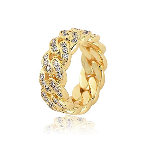 14K Gold 8mm Single Row Moissanite Cuban Ring, Classic Elegance Meets Modern Fashion, Men's Stylish Accessory