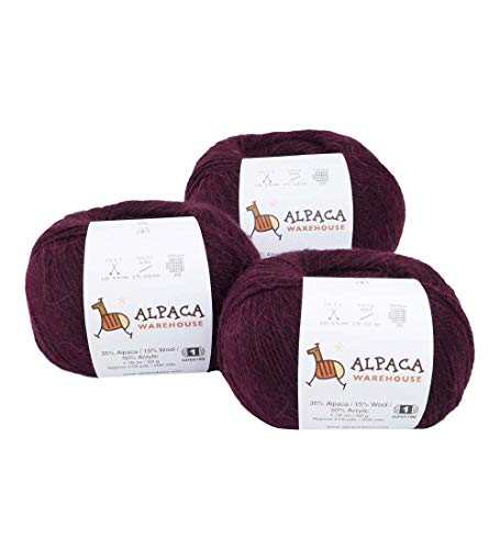 Blend Alpaca Yarn Wool Set Of 3 Skeins Fingering Worsted Weight - Heavenly Soft And Perfect For Knitting And Crocheting (Plum, Fingering) #TOP7