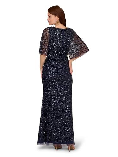 Image of Adrianna Papell Women's Bead Mesh Cape Long Dress