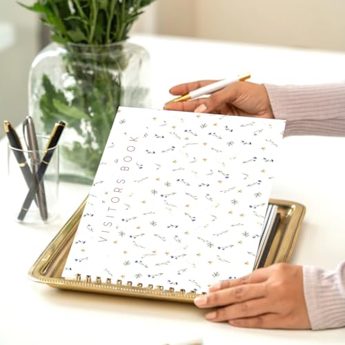 Image of Visitor Book - 8 x 12 Inches | Small Flower Pattern Wire Bound Guest Register for Hotels, Offices, Exhibitions & Business Use | Medium Size Visitor Log Book for Reception & Front Desk