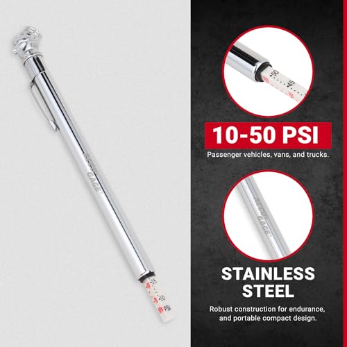 Image of Accu-Gage Pencil Tire Pressure Gauge 2 Pack (10-50 PSI), Air Pressure Gauge for Tires, Stainless Steel Body for Cars, Bikes, Vehicles