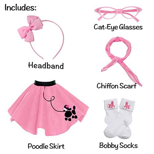 Faybox Poodle Skirt 1950S Costume Accessory Set Of 5Pcs For Girls,100 Days Of School Costume For Kids Pink thumb #2