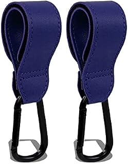 Buggy Clips Carrier, Leather Style Pram Accessories Heavy Duty Stroller Hook Universal Baby Bag Clips Pushchair Hooks for Shopping Bags(Dark Blue)