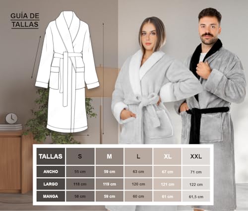 LEBENGOOD Bata Mujer Invierno - Albornoz Mujer Forro Polar, Batas de Casa Señora, Coralina, Acogedora, Microfibra OEKO-TEX®(S,Perla) - imagen 3