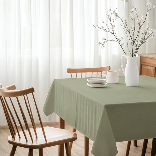 Image of R home 100% Cotton Solid Table Cover | 200 GSM Thick Fabric, Anti-Skid | Machine Washable & Reusable | Ideal for Dining Table & Centre Table, Easy Maintenance | Olive Green | 56 x 56 Inch