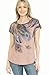 LEEBE Plus Crew Neck Dolman Short Sleeve Print Top (1X-5X) (Feather/Peach 4X)
