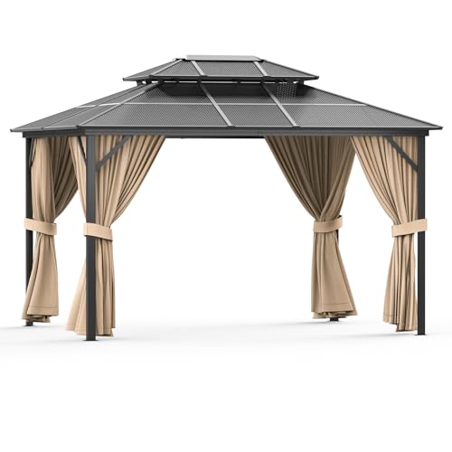 GarveeLife Outdoor Patio Pavilion - 13x10 ft, Aluminum Alloy + Pc Solar Panel, Double Roof, Suitable for Lawns, Gardens, Backyards, and Decks, Suitable for All Seasons, Used for Family Gatherings.